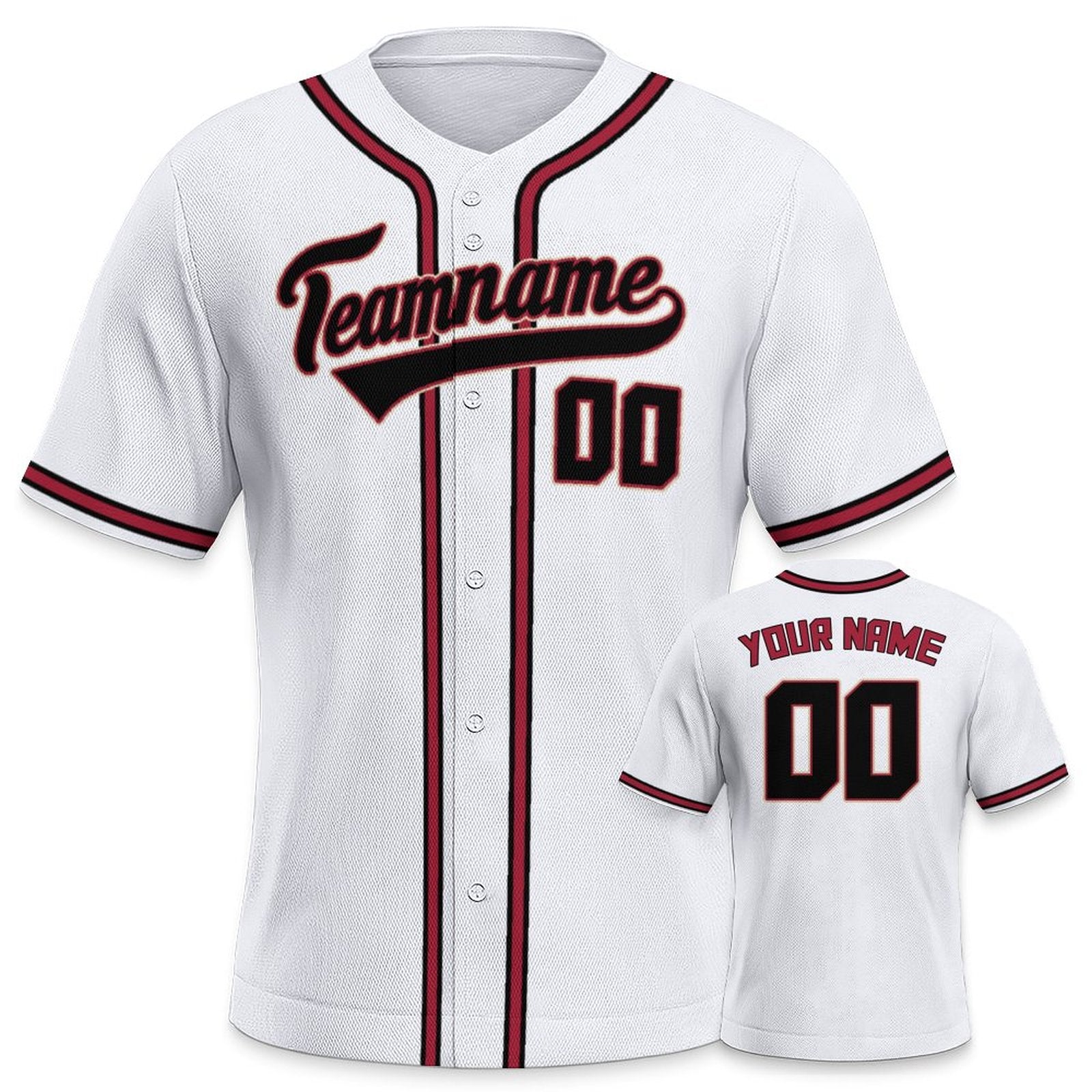 Made-to-Order Baseball Jersey | White Black-Red Custom Player Name & Number Shirt