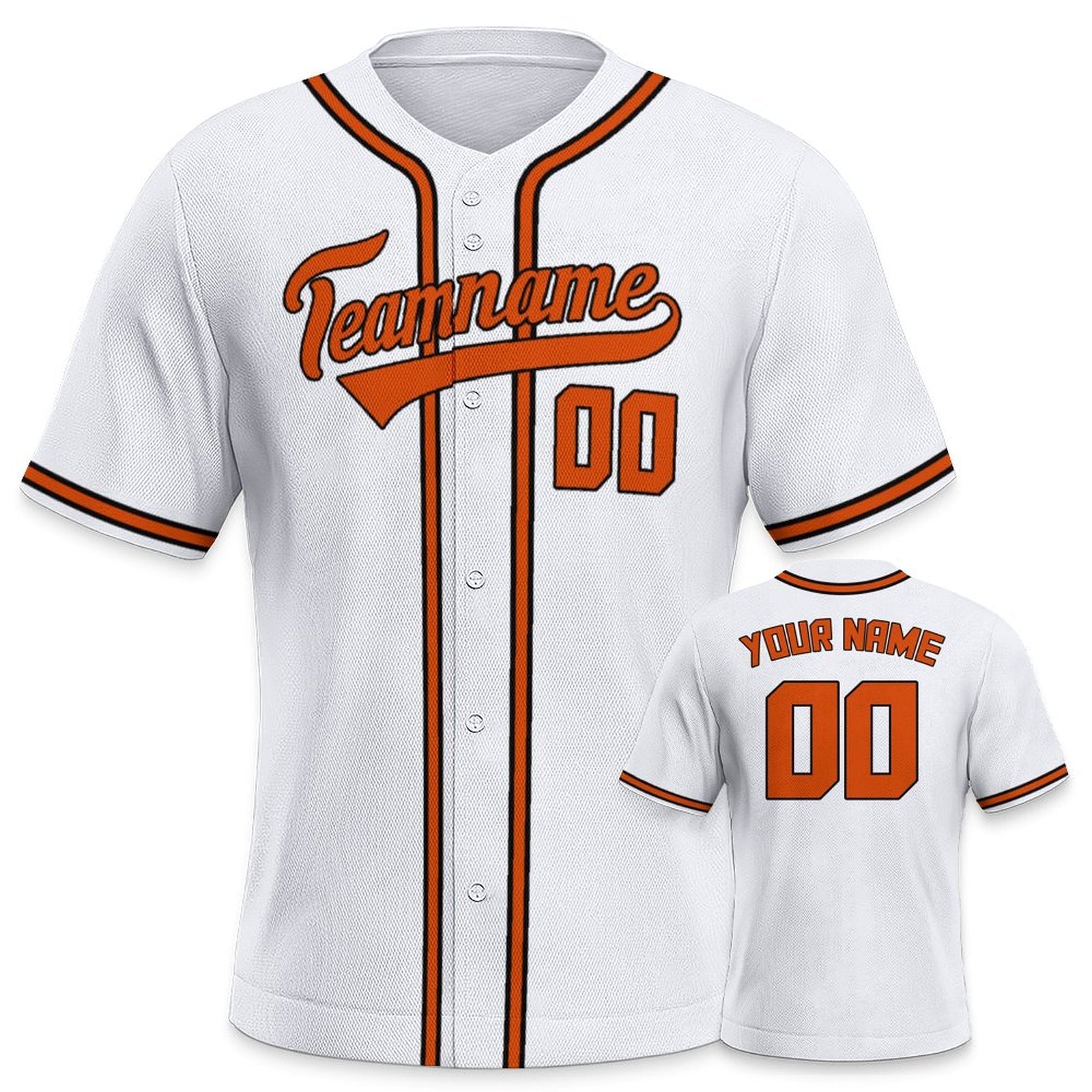 White & Orange-Black Baseball Jersey | Customizable Name and Number