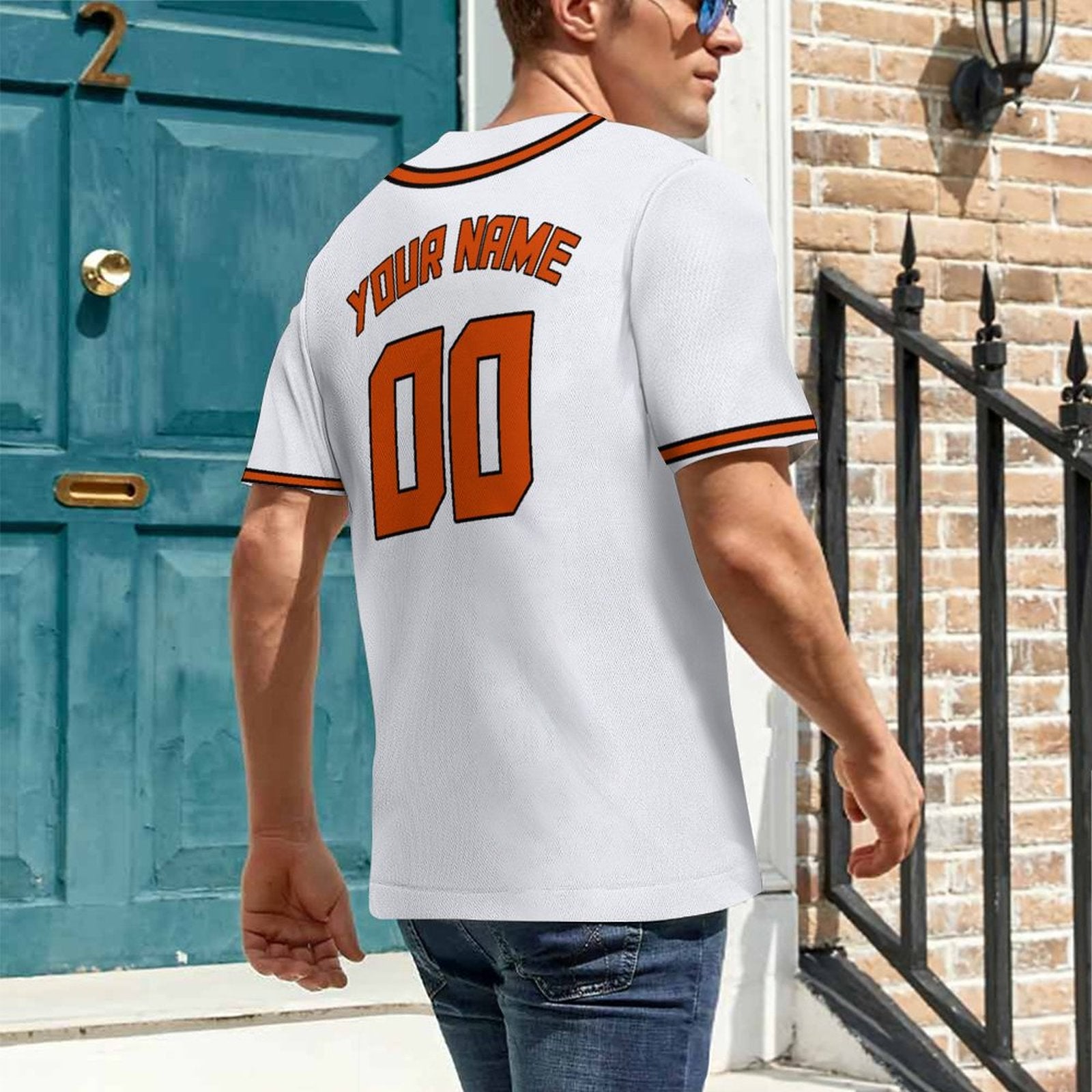 White & Orange-Black Baseball Jersey | Customizable Name and Number