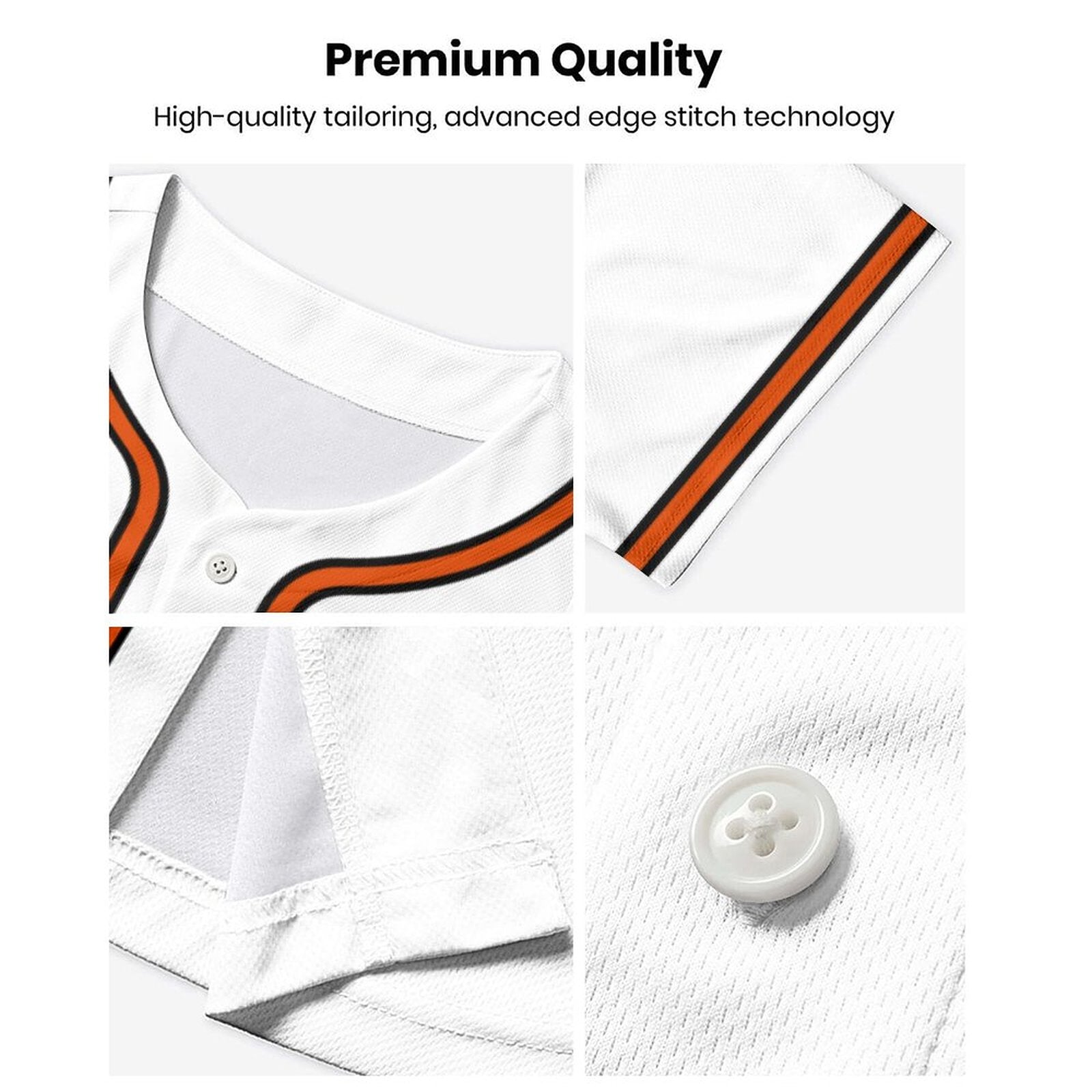 White & Orange-Black Baseball Jersey | Customizable Name and Number