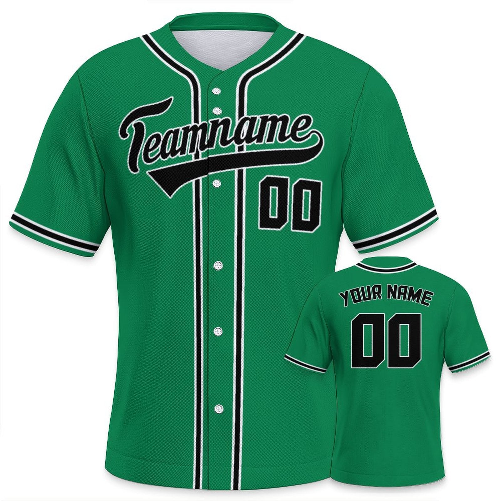 Custom Kelly Green Black-White Baseball Jersey | Personalized Name & Number Shirt