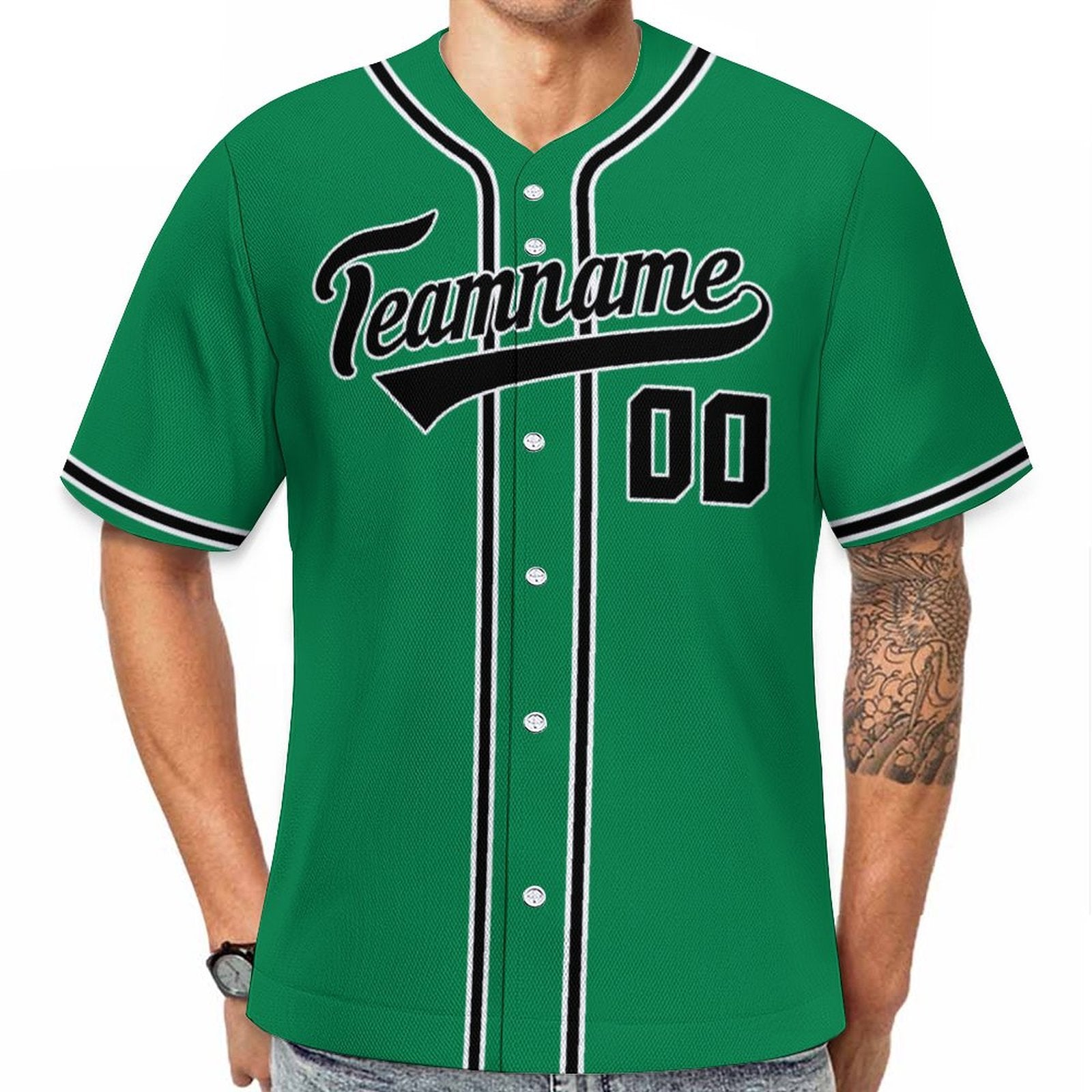Custom Kelly Green Black-White Baseball Jersey | Personalized Name & Number Shirt