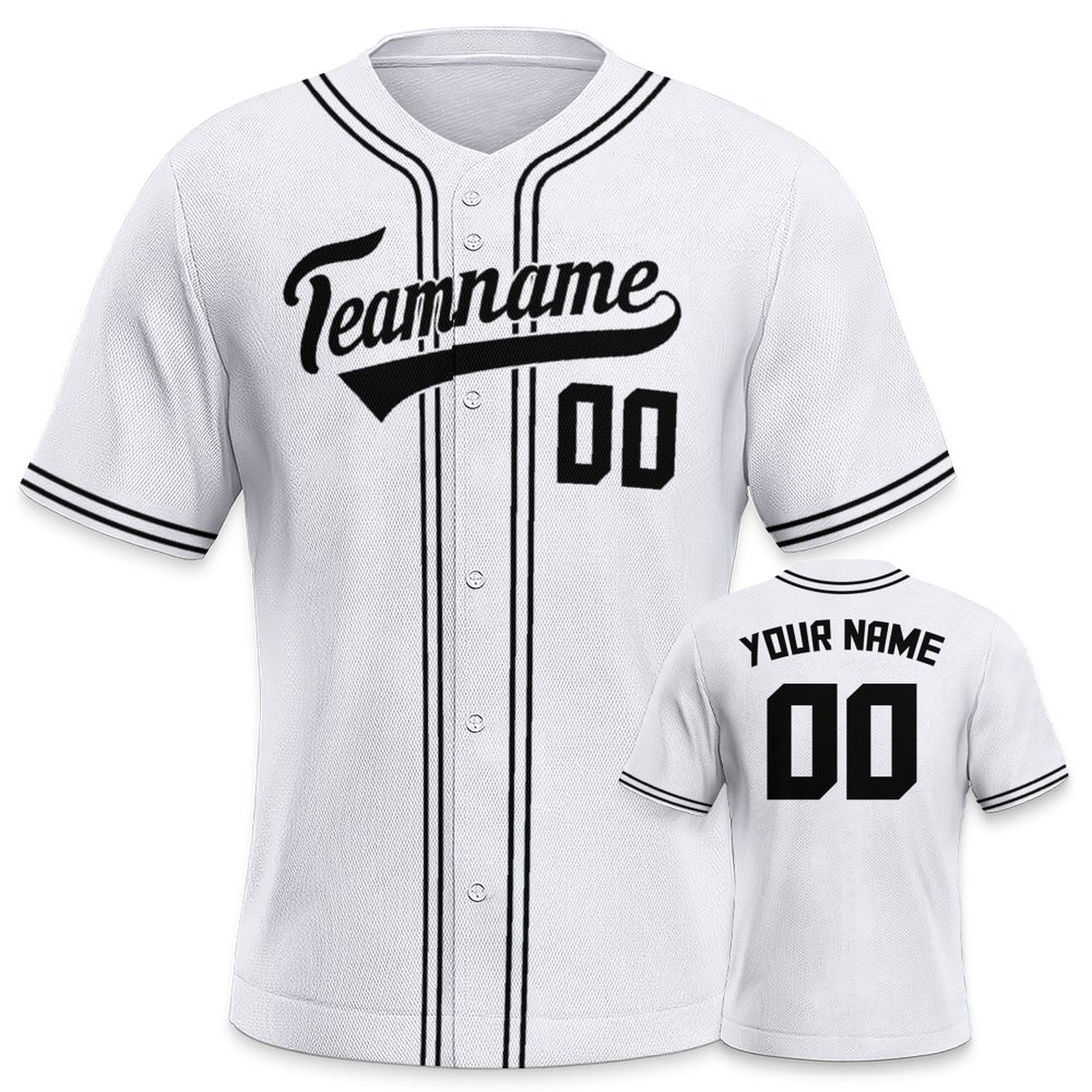 Baseball Team Jersey with Custom Name and Number | White Black Personalized Sportswear