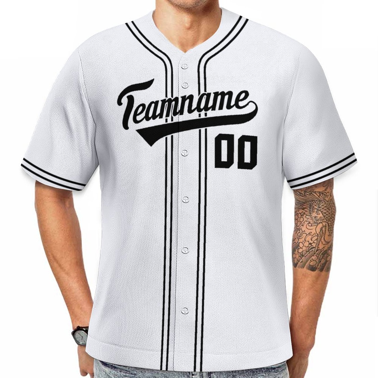 Baseball Team Jersey with Custom Name and Number | White Black Personalized Sportswear