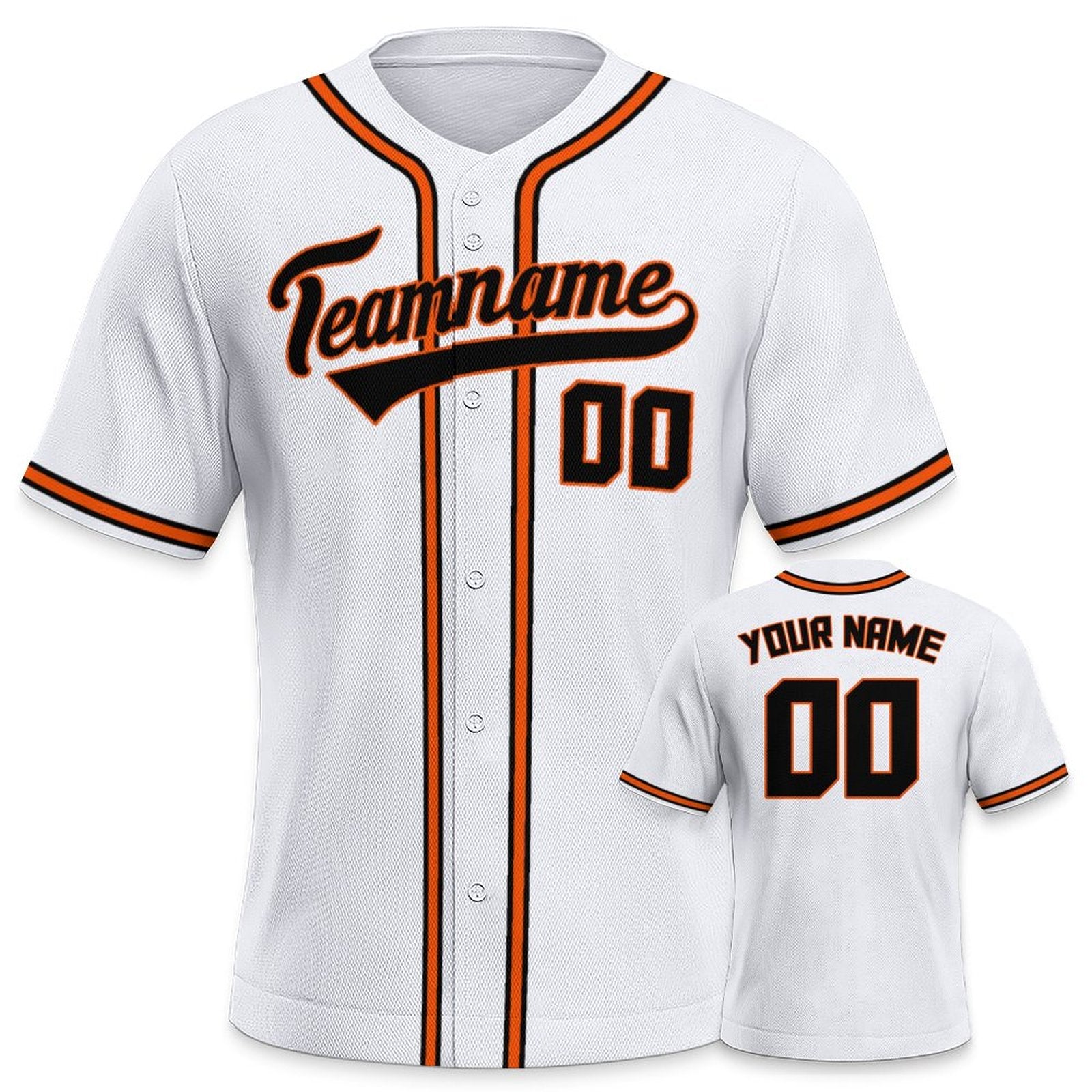 Personal-Use Baseball Jersey | White Black-Orange Custom TextName and Number Option