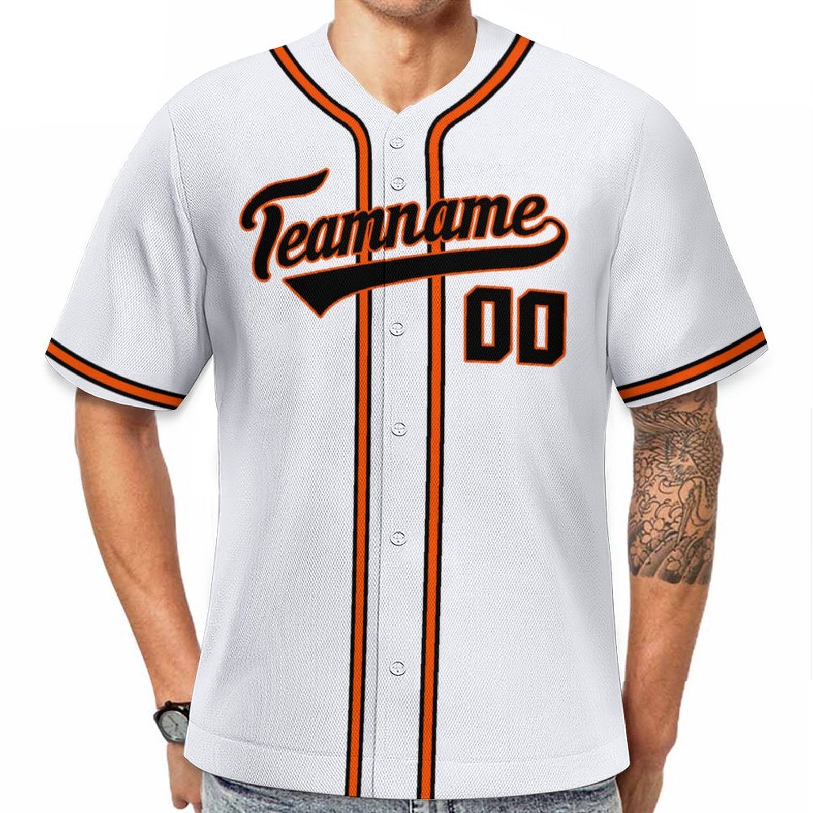 Personal-Use Baseball Jersey | White Black-Orange Custom TextName and Number Option