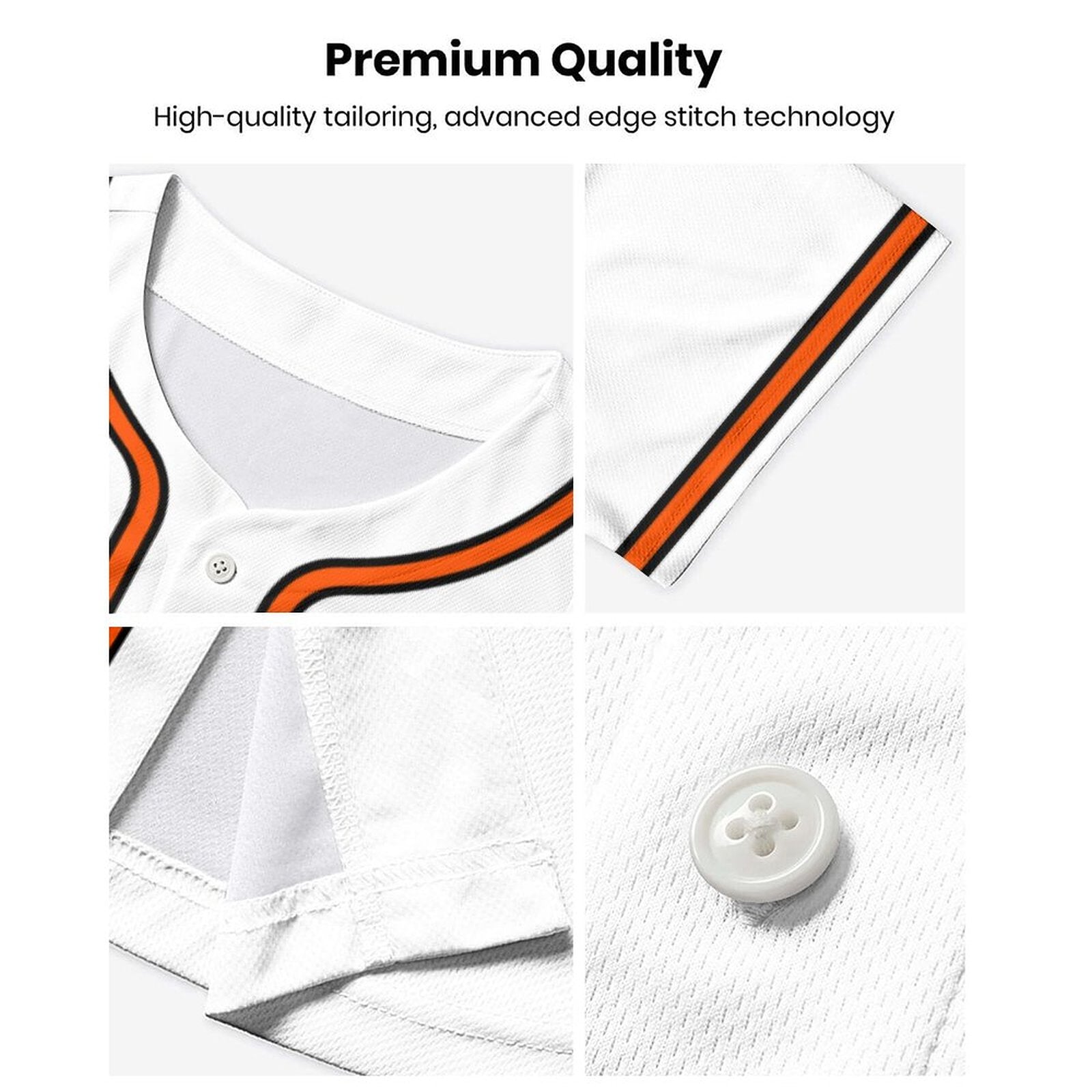 Personal-Use Baseball Jersey | White Black-Orange Custom TextName and Number Option
