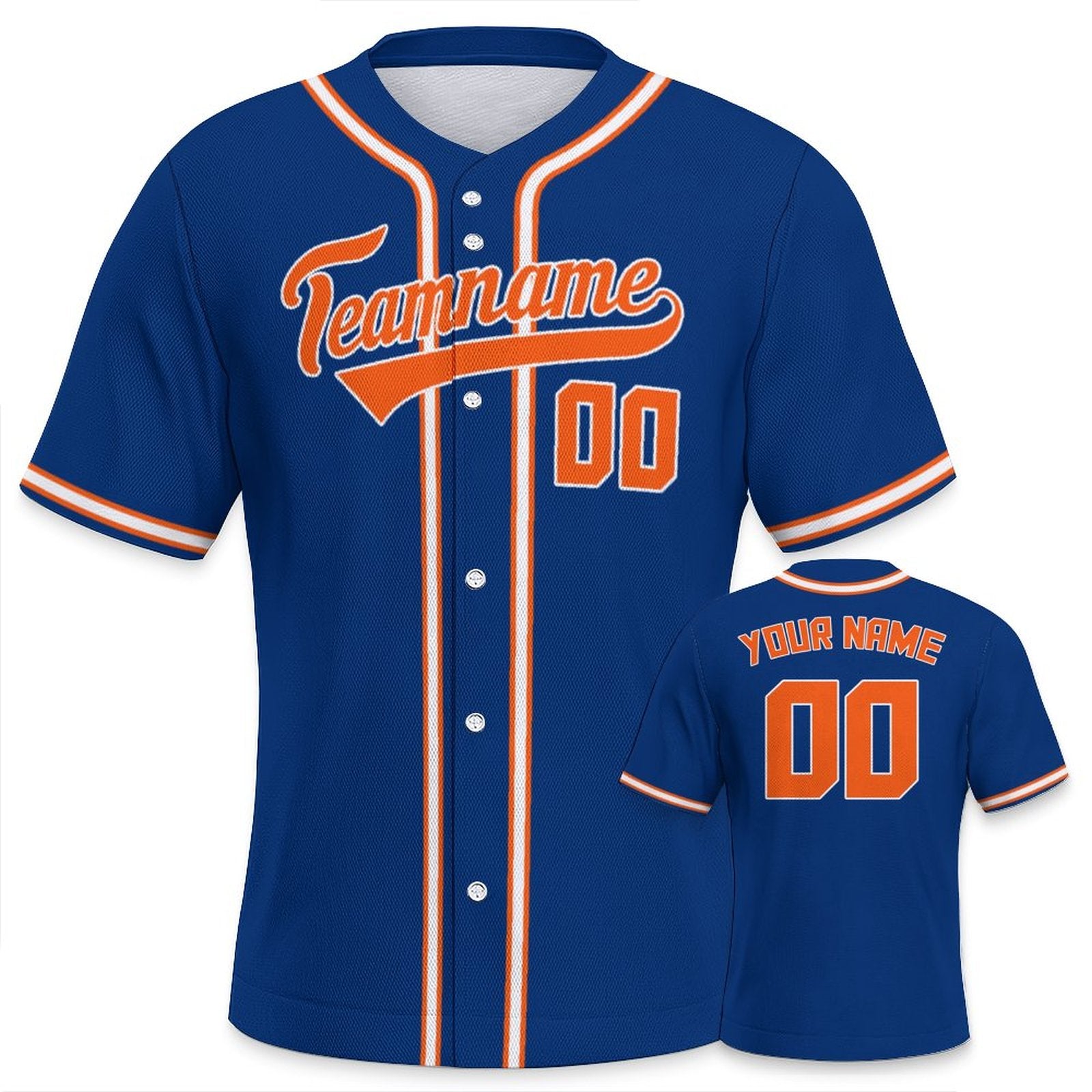 Custom Baseball Jersey with Name & Number | Pure Dark Blue Royal Orange-White Breathable Team Shirt