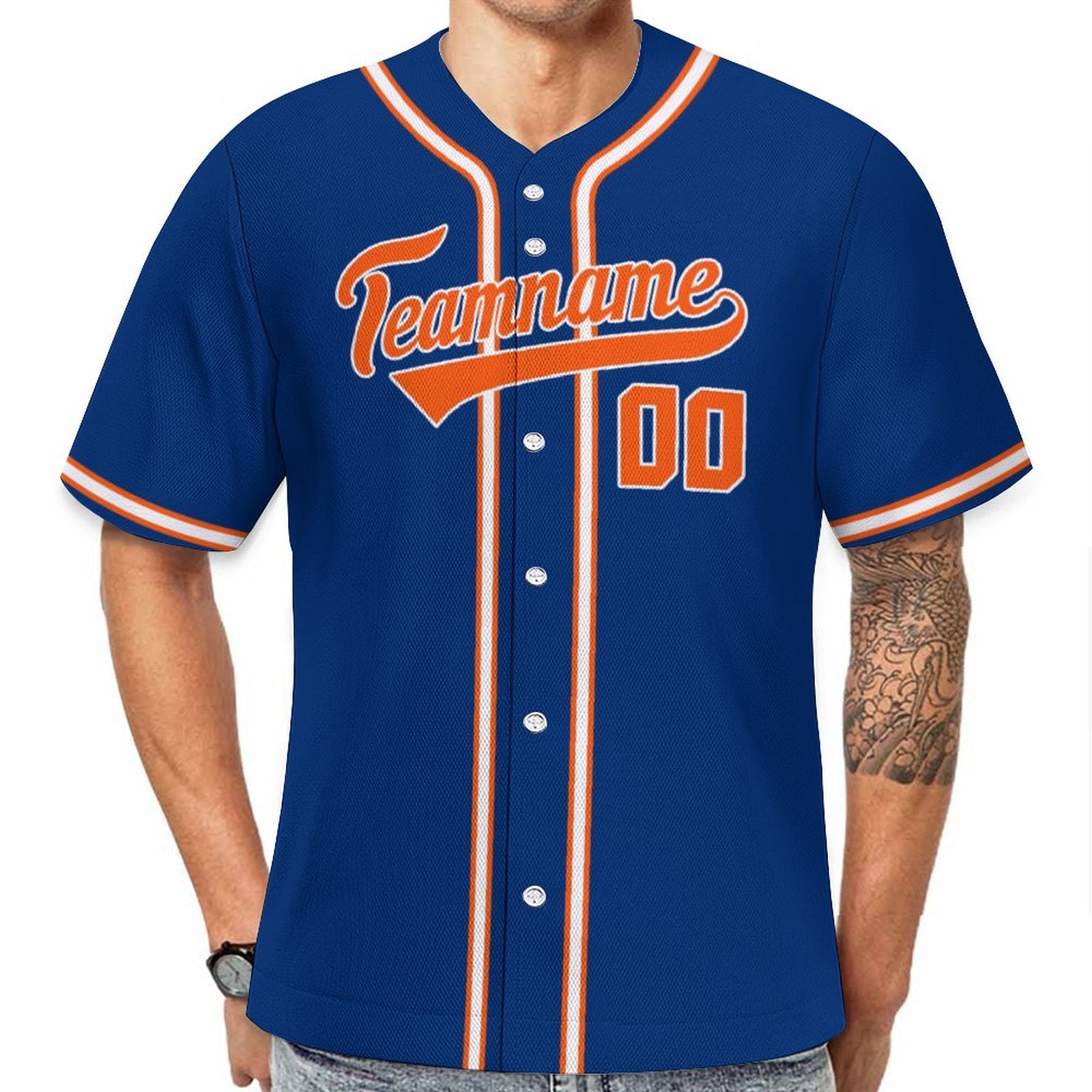 Custom Baseball Jersey with Name & Number | Pure Dark Blue Royal Orange-White Breathable Team Shirt