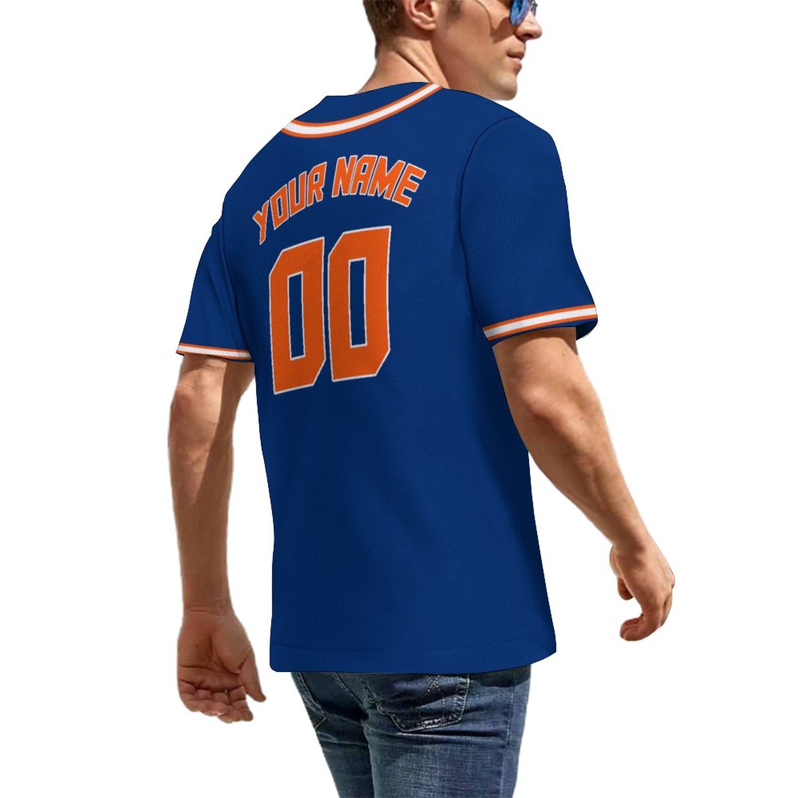 Custom Baseball Jersey with Name & Number | Pure Dark Blue Royal Orange-White Breathable Team Shirt