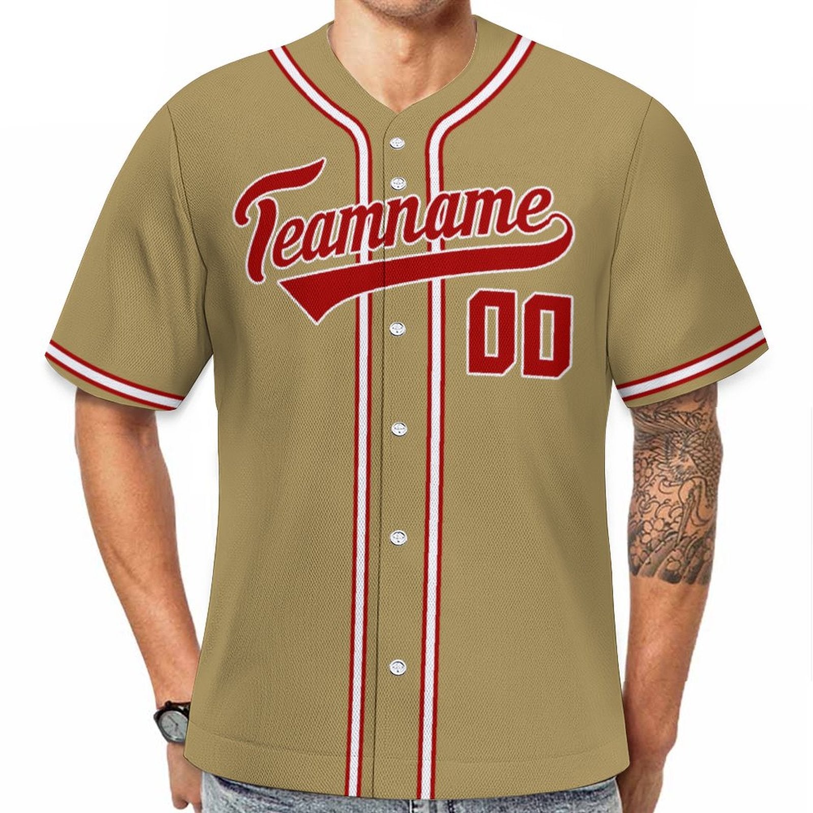 Customizable Baseball Jersey | Old Gold Red-White Personalized Name and Number Option