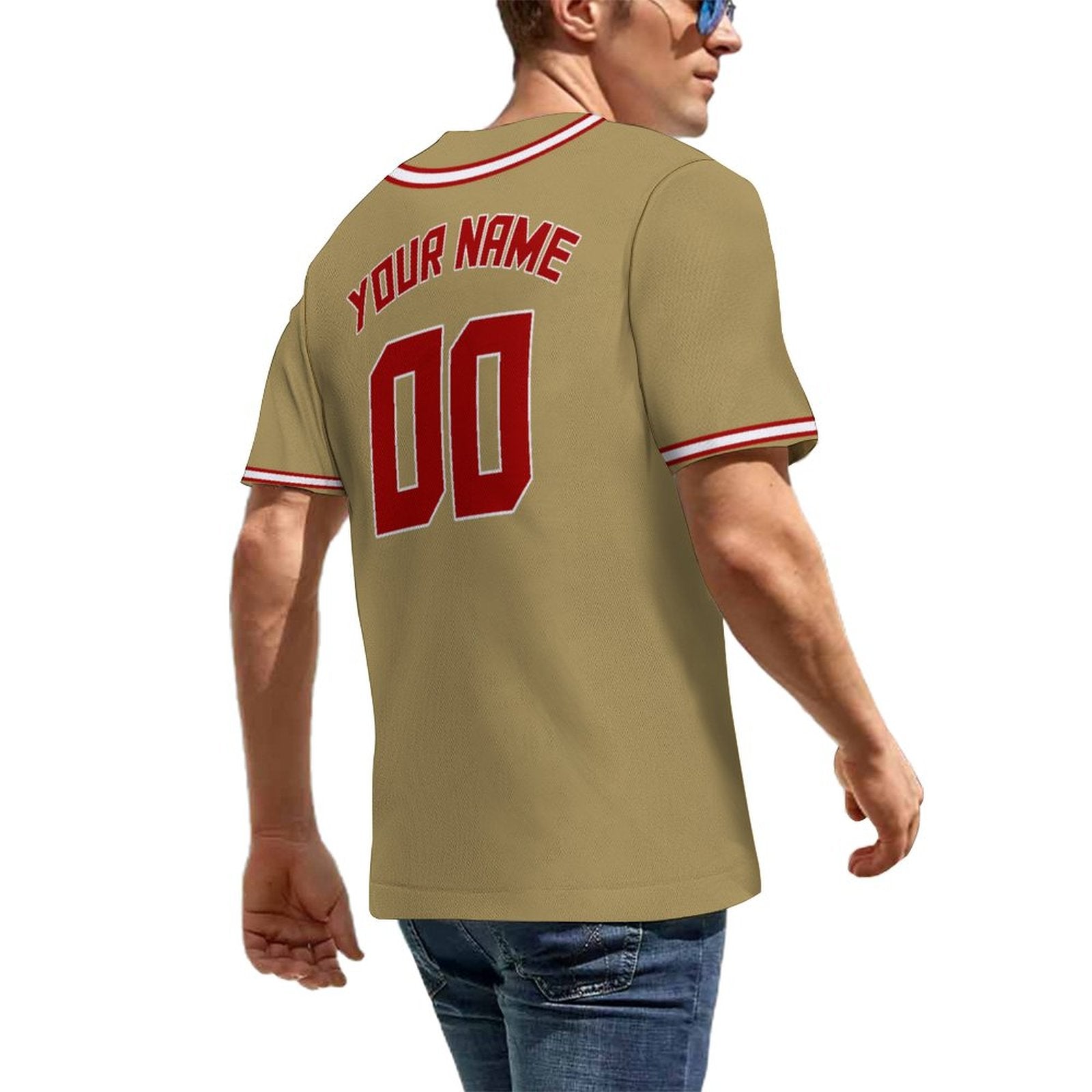 Customizable Baseball Jersey | Old Gold Red-White Personalized Name and Number Option