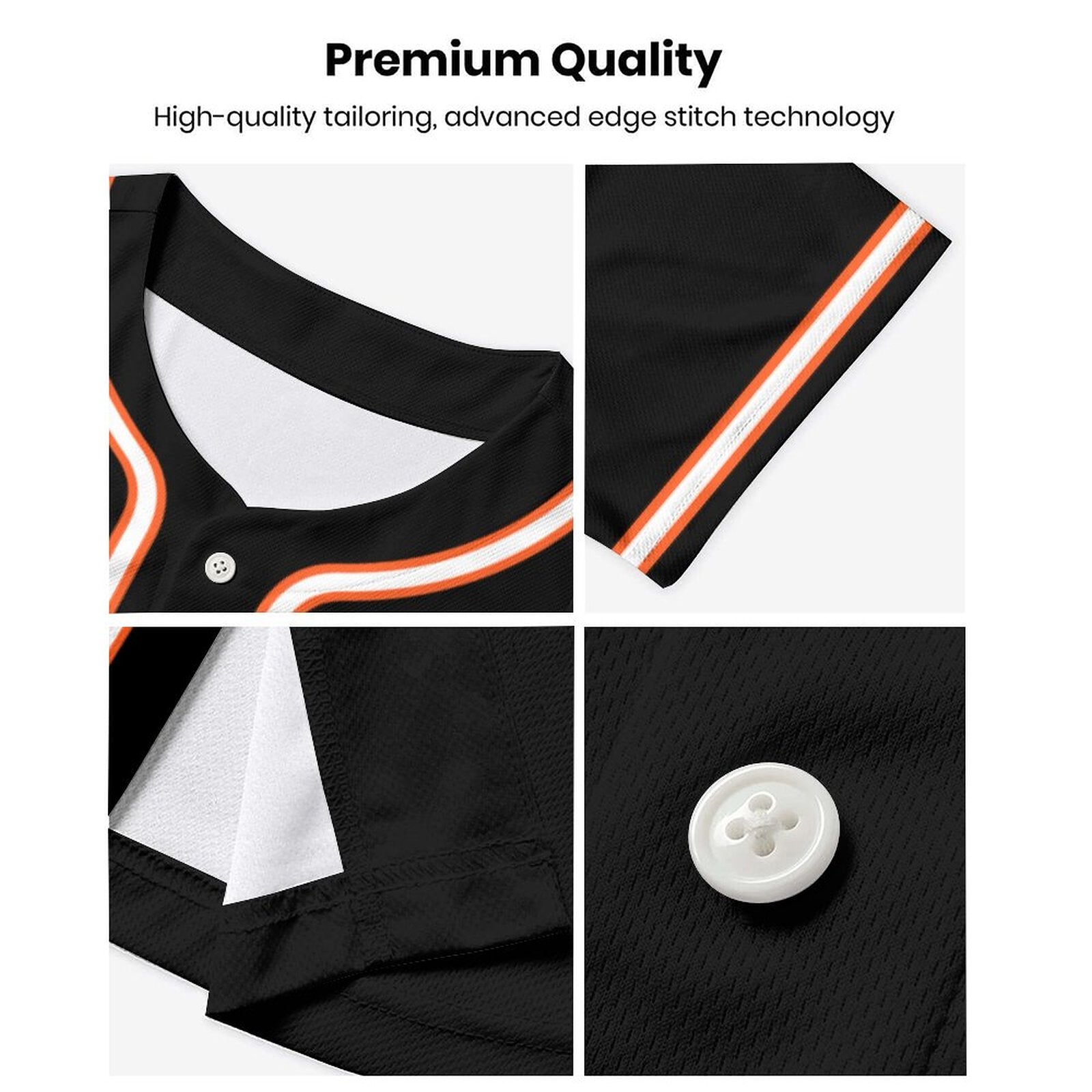 Custom Black Orange-White Baseball Jersey | Personalized Name & Number Shirt