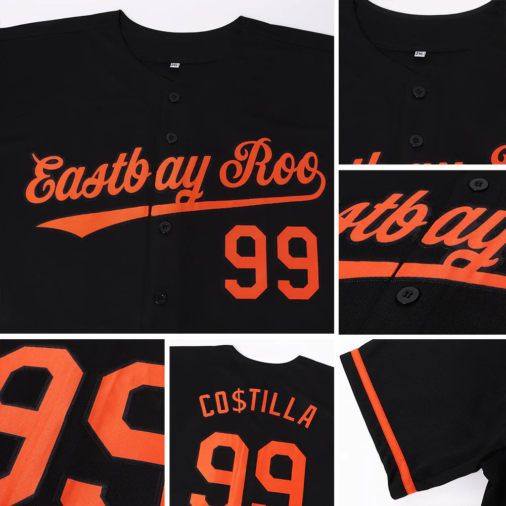 Custom Black Orange-White Baseball Jersey | Personalized Name & Number Shirt
